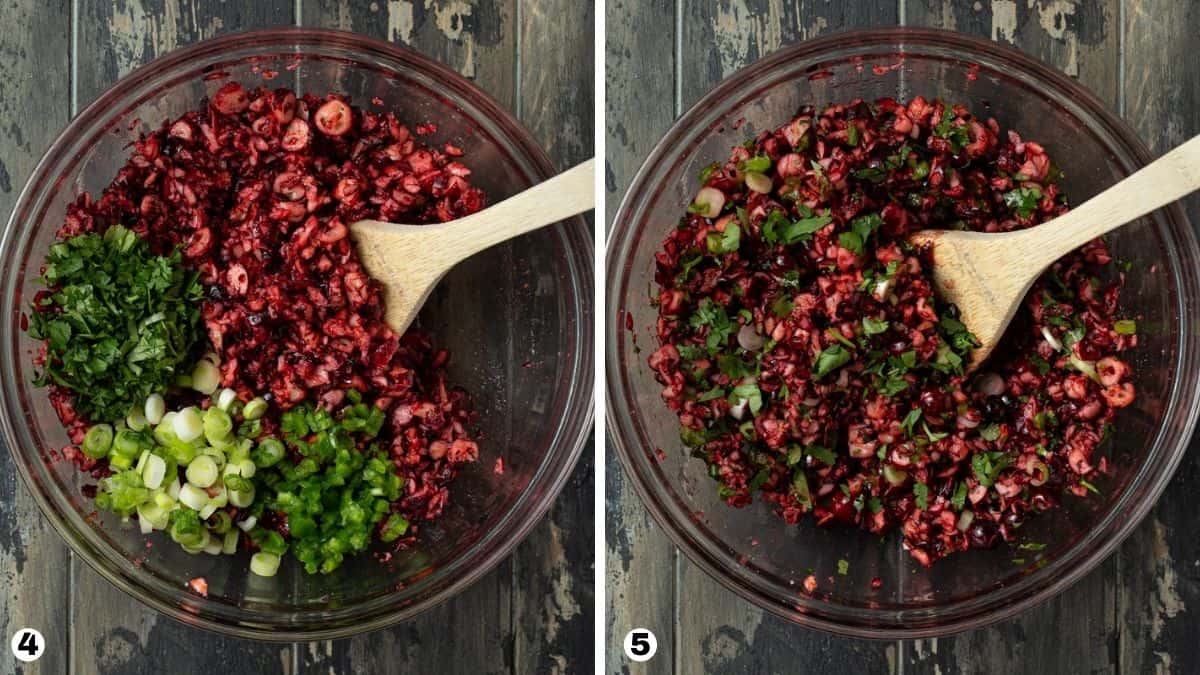 Steps 4-5 for making cranberry salsa.