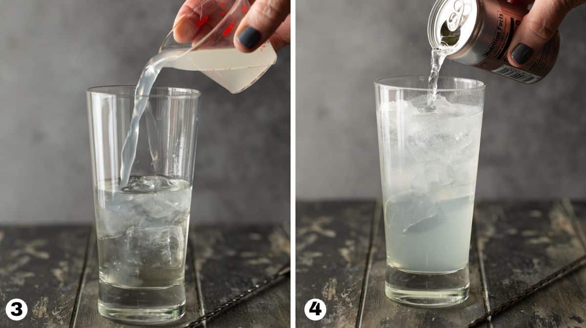 Steps 3 and 4 in making vodka lemonade.